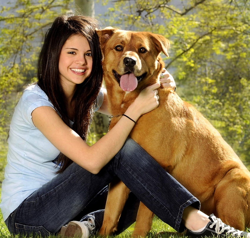 Selena with her dog, , color, new HD wallpaper