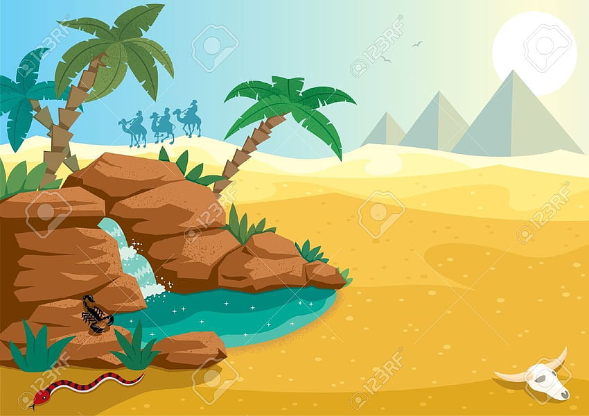 Cartoon illustration of small oasis in the Sahara desert. A4. Cartoon illustration, Desert art, Illustration HD wallpaper