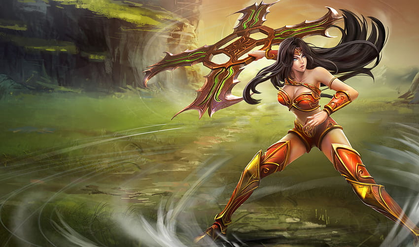 Sivir- The Battle Mistress นินจา ซูริเคน ต่อสู้ ผมยาว ผู้หญิง sivir แข็งแกร่ง League of Legends นักรบ ฝึกฝน อำนาจ นายหญิง หญิงสาว หญ้า ส้ม เกราะ ผู้หญิง การฝึกอบรม ลม ดาว การกระทำ , วิดีโอเกม, การต่อสู้, แชมเปี้ยน วอลล์เปเปอร์ HD