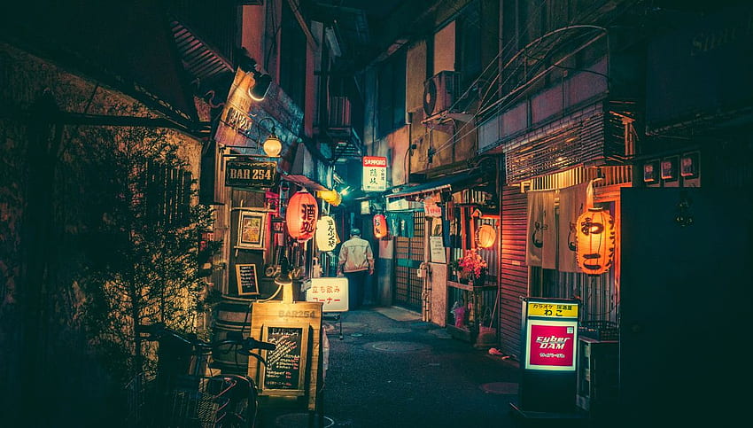 by Night, Japan Street HD wallpaper