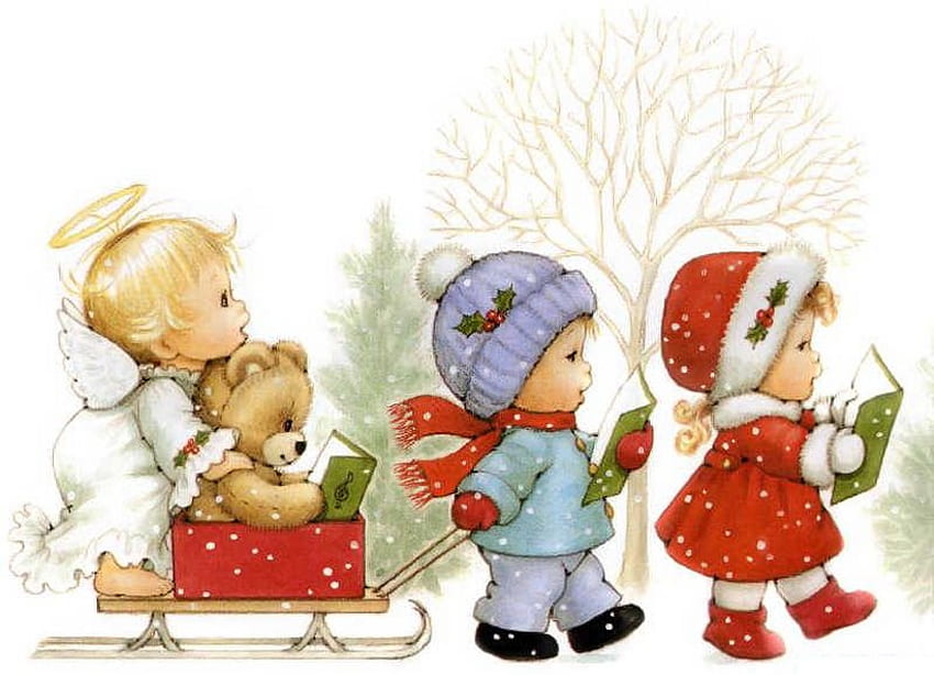 Natal anak dan malaikat, anak-anak, natal, noel, malaikat, santa Wallpaper HD