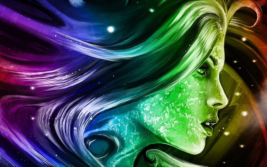 Rainbow Girl 3D Fantasy Abstract Art Digital สำหรับโทรศัพท์มือถือและแล็ปท็อป วอลล์เปเปอร์ HD