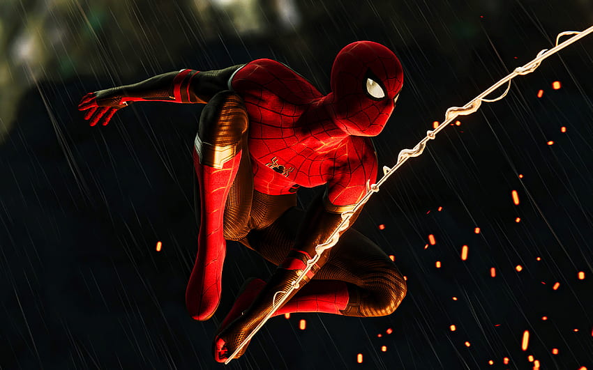 Flying Spider-Man, night, superheroes, Spiderman, artwork, Spider-Man, 3D art, Marvel Comics, 3D Spider-Man HD wallpaper