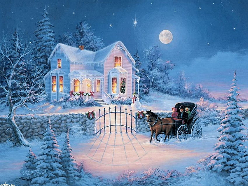Noel Arabası, kış, beyaz, boyama, buggy, noel HD duvar kağıdı