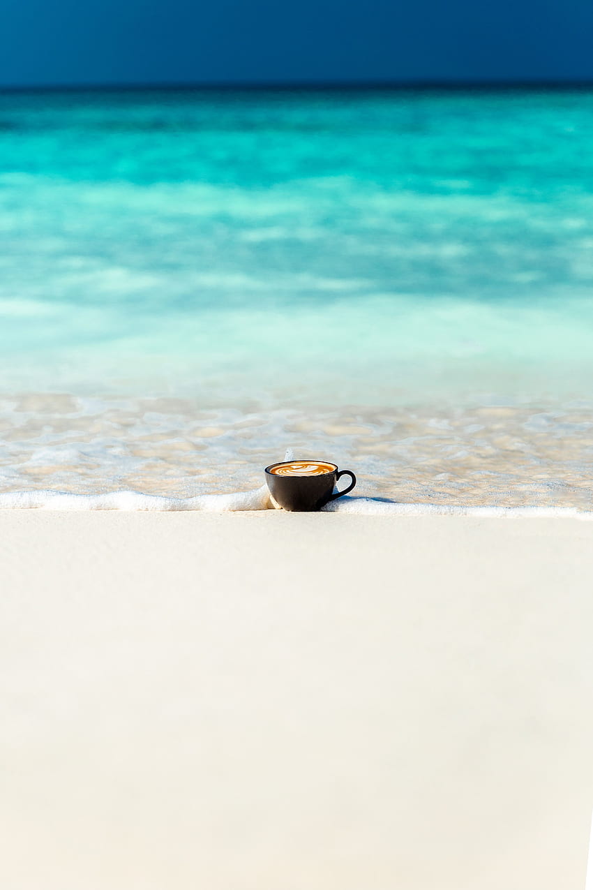 Пясък, бряг, банка, чаша, океан, минимализъм HD тапет за телефон