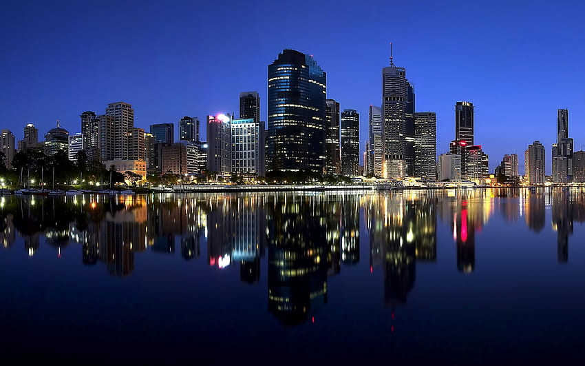 브리즈번, 초고층 빌딩, 강, 건물, 브리즈번의 반영 HD 월페이퍼