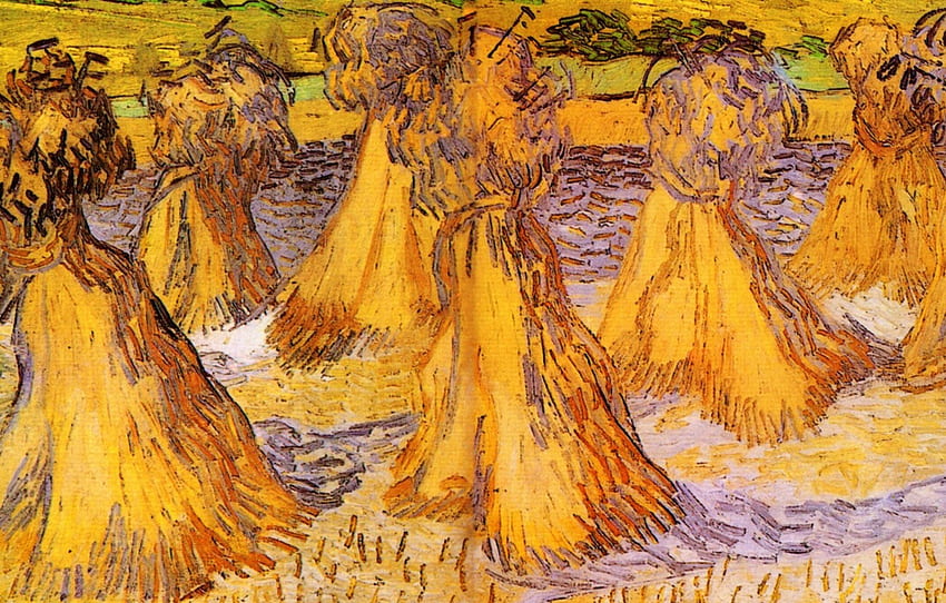 Vincent van Gogh, Stacks of Wheat, Field with for , section живопись, Van Gogh Portrait HD wallpaper