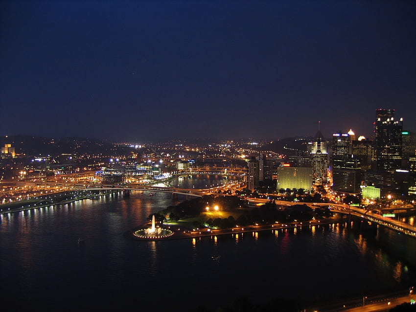 Lighted Skyline Pittsburgh Pennsylvanie États-Unis, nuit, Pennsylvanie, ville, Pittsburgh, États-Unis Fond d'écran HD