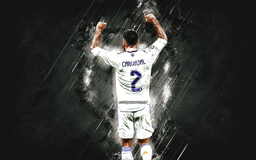 Dani Carvajal, Real Madrid, Spanish footballer, white stone background, La Liga, football, Spain HD wallpaper