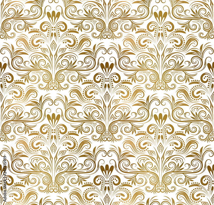 Modello senza cuciture vintage bianco dorato. Oro reale barocco classico. Ornamento di arabo. Vettoriali stock, oro reale Sfondo HD