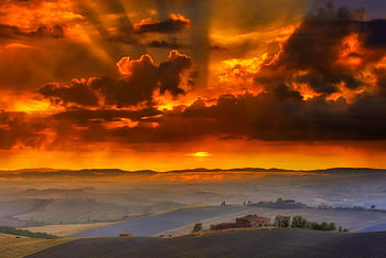 Wallpaper Tuscany, 5k, 4k wallpaper, 8k, Italy, landscape, village, field,  sunset, sky, grass, Nature #558