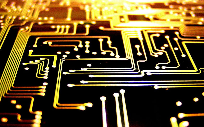 プリント基板。 PCB、PCB 背景と PCB 黄色、電気回路 高画質の壁紙