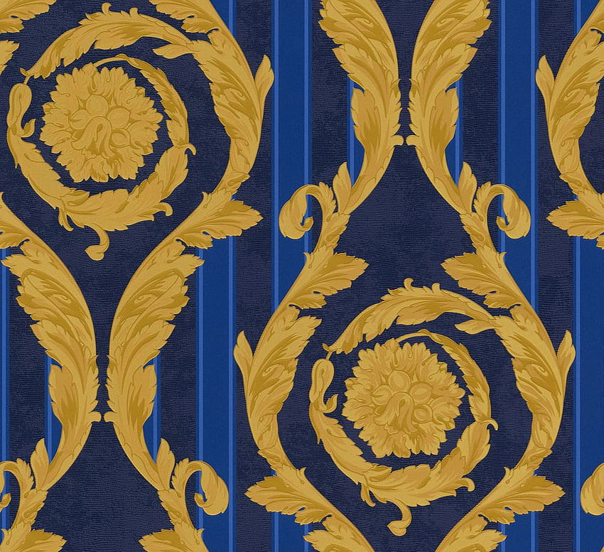 Barocco & Stripes by Versace - Blue / Gold : Direct HD wallpaper