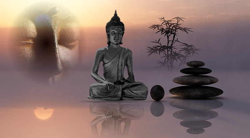 : Mañana, estatua, equilibrar, meditar, budismo, Asia, oscuridad, descanso, zen, art, relajación, meditación, ilustración, templo, serenidad, armonía, captura de , espiritualidad, Figura de piedra, Fern stlich, Gautama buddha, computadora fondo de pantalla