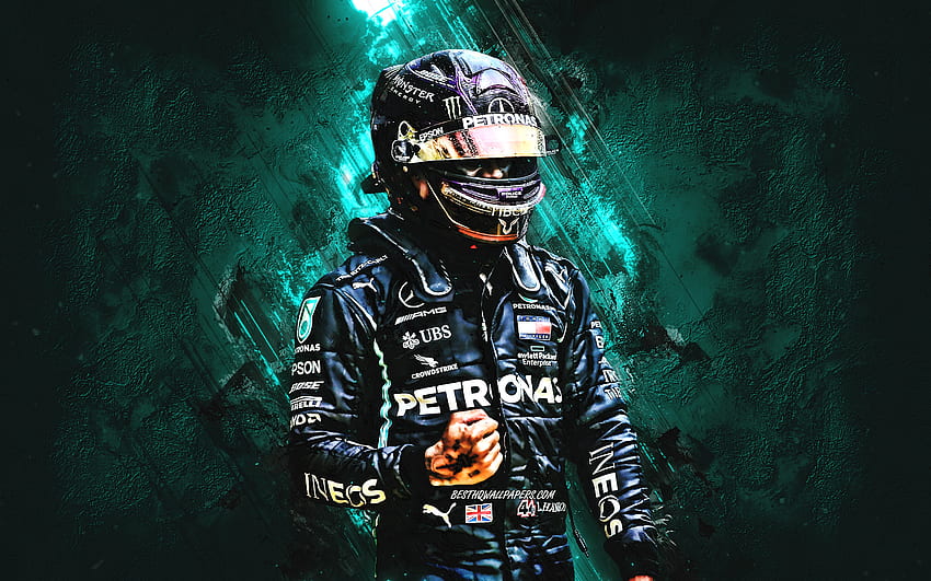 Люис Хамилтън, Mercedes AMG Petronas F1 Team, 7 пъти световен шампион във F1, Формула 1, тюркоазен каменен фон за с разделителна способност. Високо качество, Люис Хамилтън F1 HD тапет