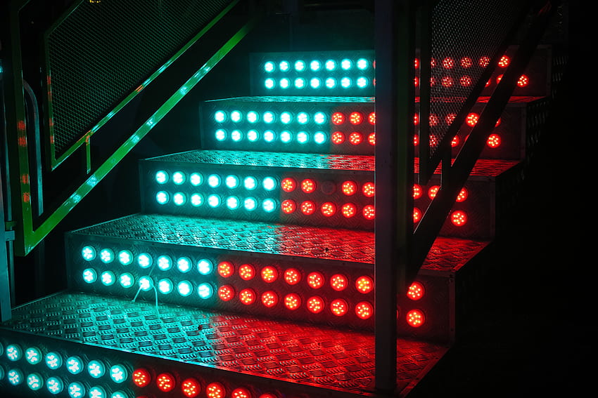 Neon, Illumination, Backlight, Stairs, Ladder, Steps, Light Bulbs HD wallpaper