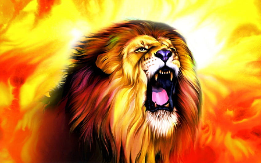 Danger Blue Fire Lion, Aggressive Lion HD wallpaper