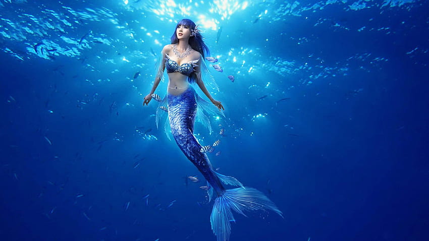 Putri duyung, biru, frumusete, asia, gadis, musim panas, fantasi, bawah air, air, vara, sirene Wallpaper HD
