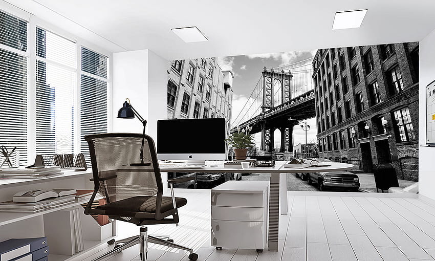 Downtown New York Black and White Mural, Black office HD wallpaper