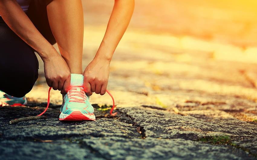 jogging, preparing to run, morning jogging, lacing sneakers, running, jogging concepts, healthy lifestyle HD wallpaper