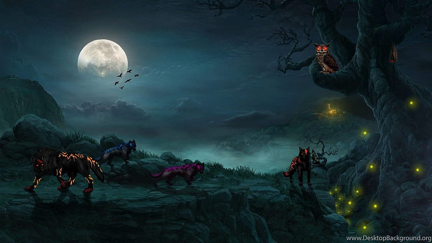 Autre: Wolf Background Full Moon Night Dark Mystical Mist Phone. Arrière-plan, mystique Fond d'écran HD