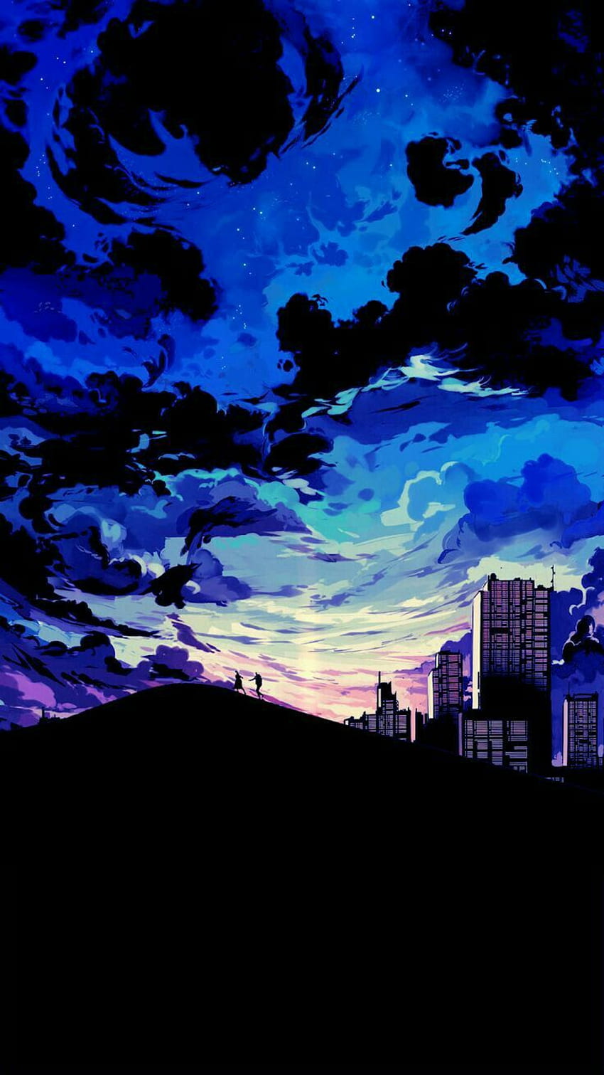 Ich mag dieses, weil es ein Merkmal der Stadt und des Berges ist und eine große Vielfalt an Blau mit sich bringt. Anime Fond d'écran iphone, Paysage Magnifique, Paysage Manga, Blue Scenery HD-Handy-Hintergrundbild