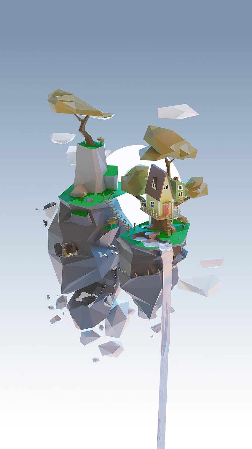 Летящи острови. Летящи острови, изкуство с нисък поли, изометрично изкуство, Cube World HD тапет за телефон