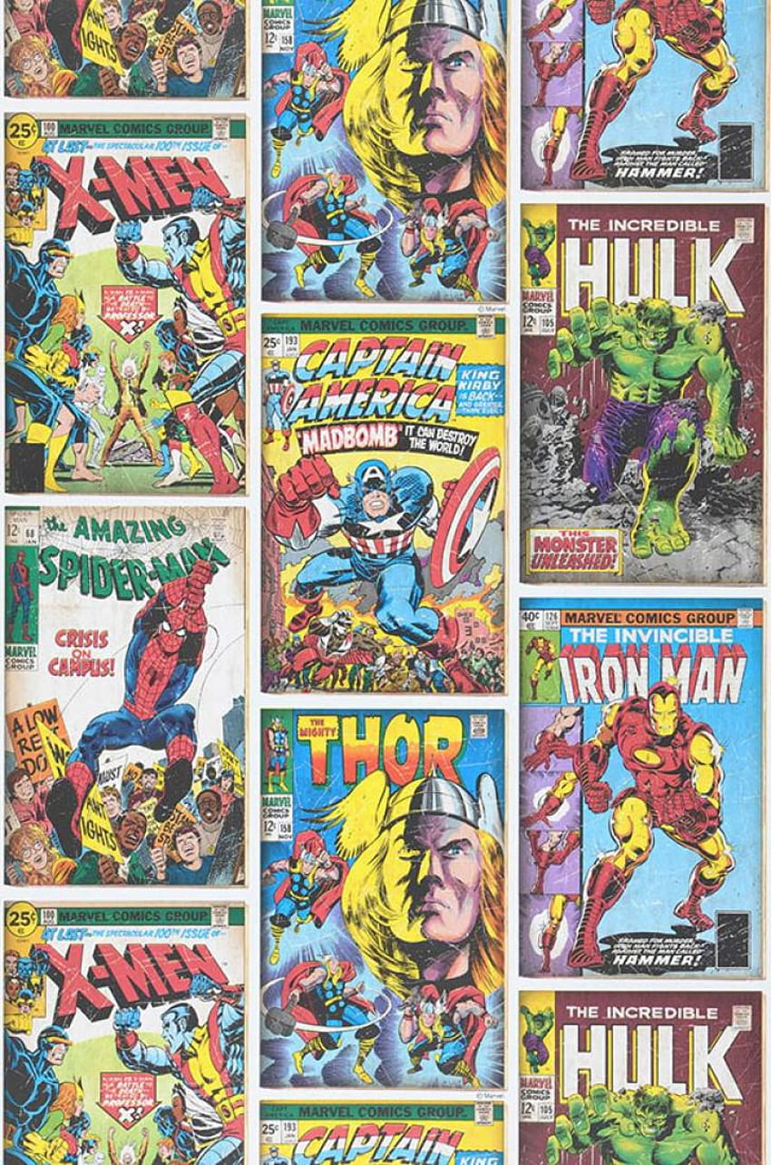 Heróis da Marvel dos anos 60 (Creme, Bege, Azul, Amarelo, Verde, Vermelho, Violeta), Vintage Avengers Papel de parede de celular HD