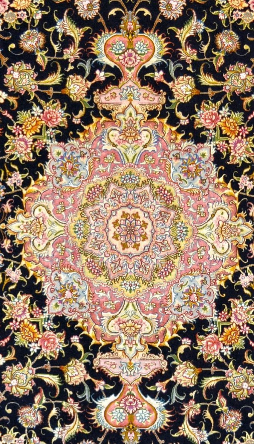 Gharebaghi ​​80 Raj Medaglione persiano di seta floreale Tabriz. Materiali Sfondo del telefono HD