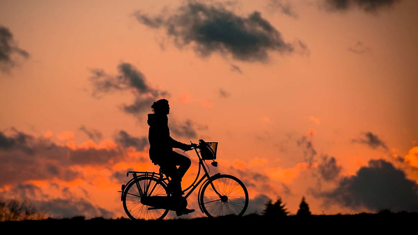 Paseo en bicicleta temprano por la mañana o por la tarde. fondo de pantalla