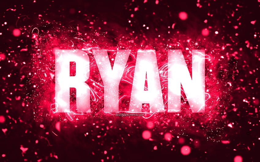 Happy Birtay Ryan,, lampu neon merah muda, nama Ryan, kreatif, Ryan Happy Birtay, Ryan Birtay, nama wanita Amerika populer, dengan nama Ryan, Ryan Wallpaper HD