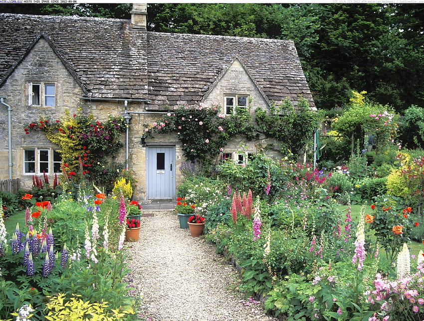 Cottage, Garden, Bilbury, Gloucestershire, England, Cool, English Garden HD wallpaper