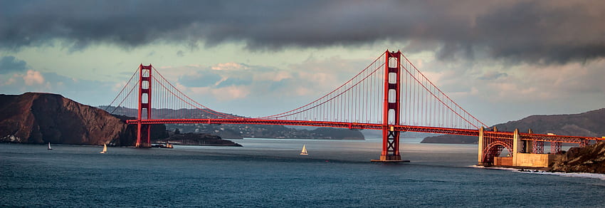 Golden Gate Bridge Panorama, San Francisco, architektura, grafika, Golden Gate Bridge, USA, piękny, gród, sceneria, szeroki ekran, most, Kalifornia Tapeta HD