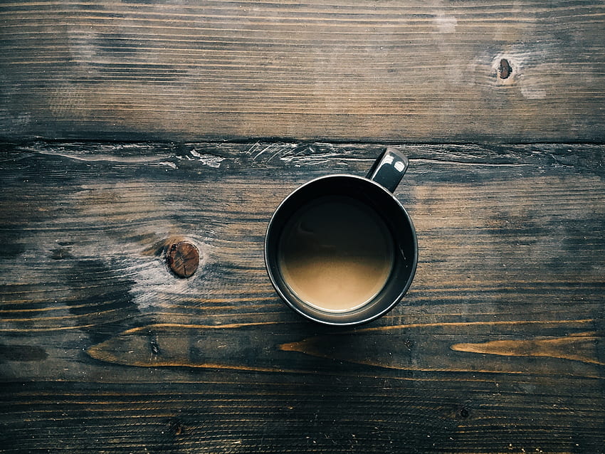 Minimalismus, Kaffee, Tasse, Holzoberfläche, Holzoberfläche HD-Hintergrundbild
