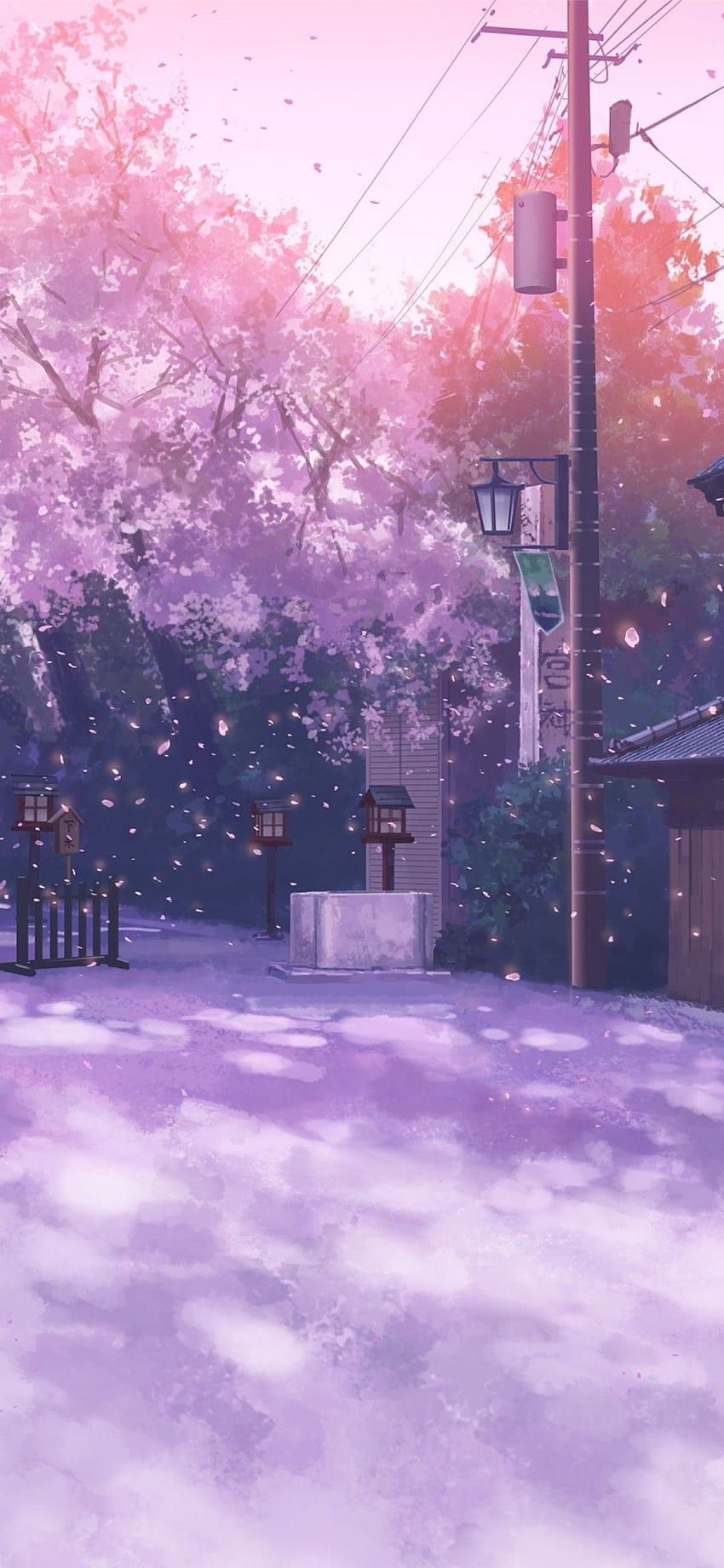 Anime Landscape, Sakura Blossom, Building, Street, Petals for Xiaomi Mi ...