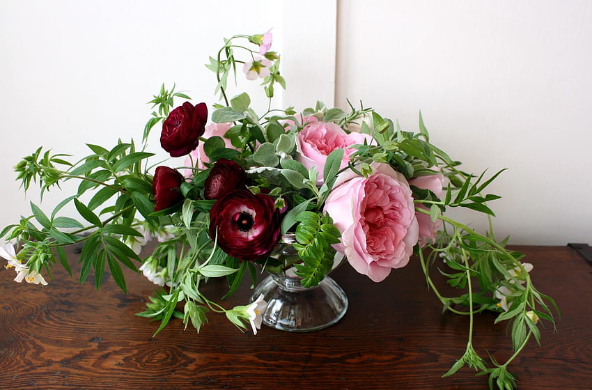Цветя, Рози, Зелени, Ranunculus, Ranunkulus, Композиция HD тапет