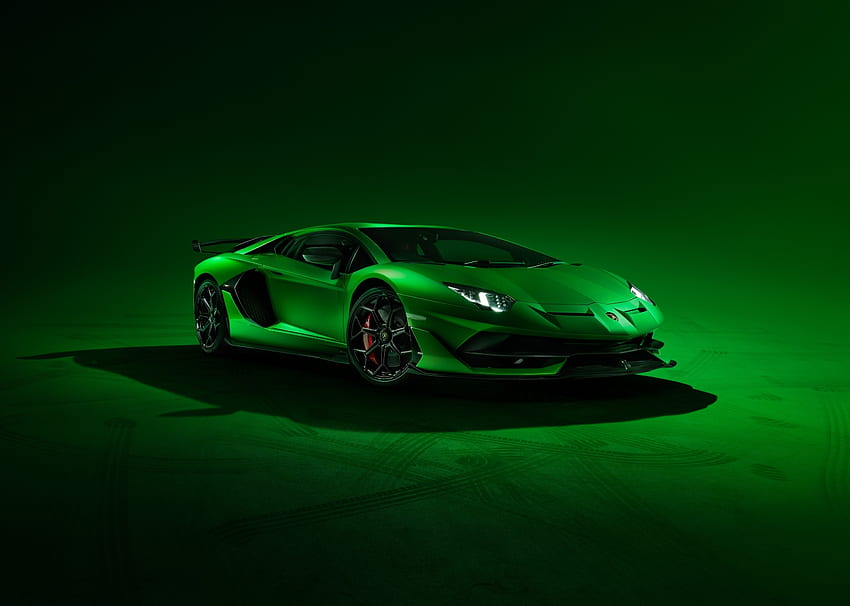 Lamborghini Aventador SVJ, спортен автомобил, зелен HD тапет