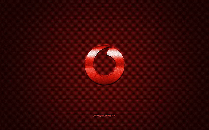 Logotipo de Vodafone, logotipo rojo brillante, emblema de metal de Vodafone, para smartphones de Vodafone, textura de fibra de carbono roja, Vodafone, marcas, arte creativo con resolución. Alta calidad fondo de pantalla