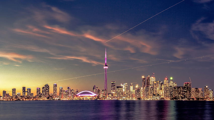 Toronto Skyline Saat Matahari Terbenam, Malam Toronto Wallpaper HD