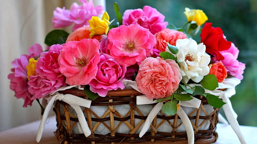 Flowers, Bouquet, Basket HD wallpaper