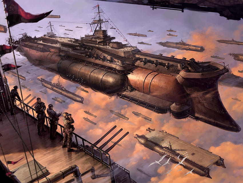 fliegende Marine, Schlachtschiffe, Kanonen, Marine, Flugzeugträger HD-Hintergrundbild