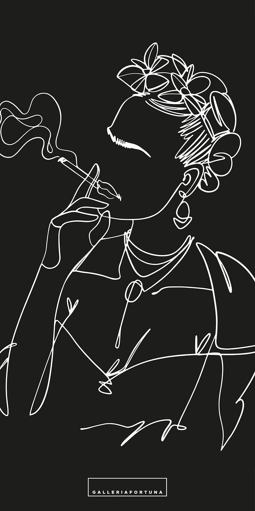 Frida Kahlo 인쇄 인쇄 가능. 라인 아트 드로잉, 미니멀리스트 드로잉, Small canvas art, Frida Kahlo Smoking HD 전화 배경 화면