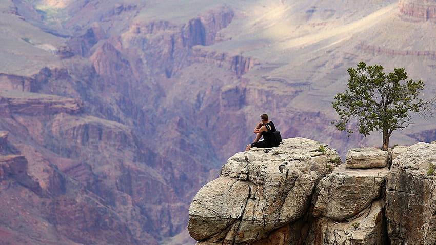 boy alone canyon romantic rock, Background HD wallpaper