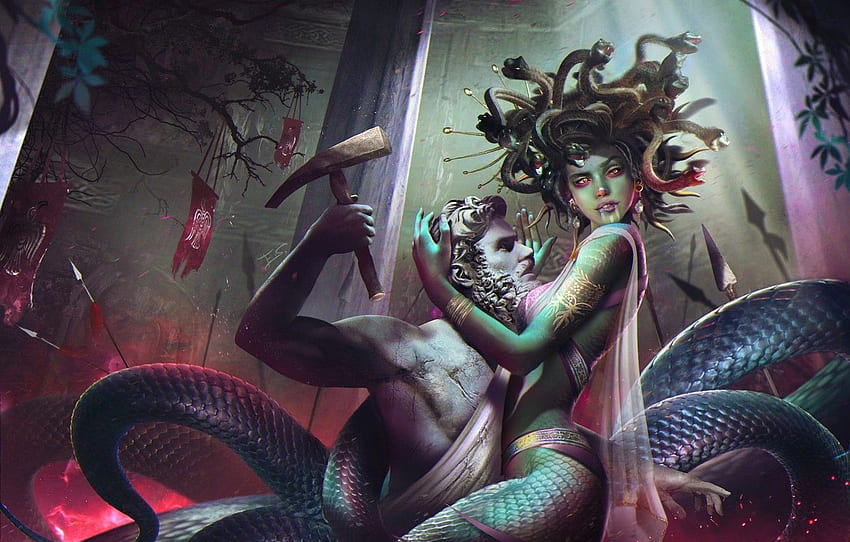 yılanlar, kadın, heykel, canavar, sanat, mit, Gorgon Medusa, medusa gorgon için , bölüm фантастика HD duvar kağıdı
