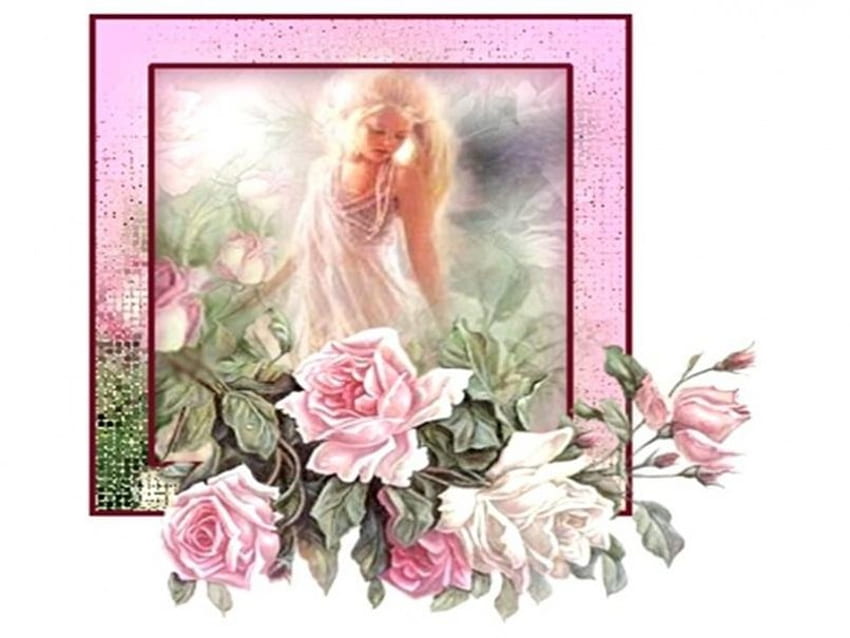 Natural Beauty, lady, roses, frame, garden, beauty HD wallpaper