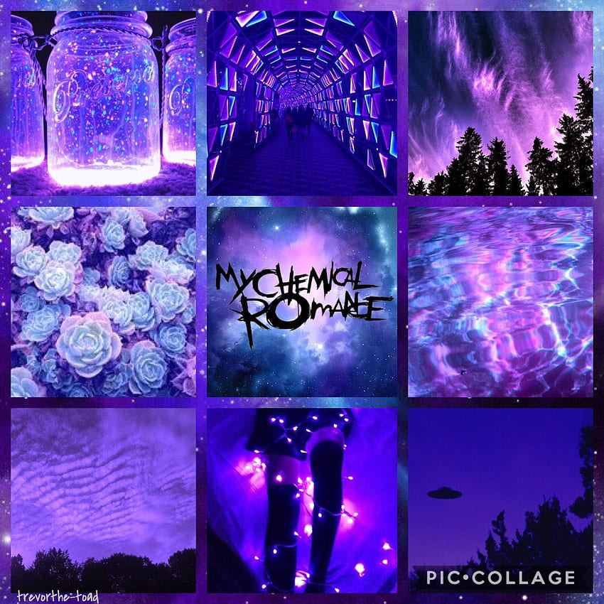 My Chemical Romance Moodboard - inspiracja na środku. Eklektyzm, purpurowa estetyka, inspiracja tablicą nastrojów, kwartet emo Tapeta na telefon HD