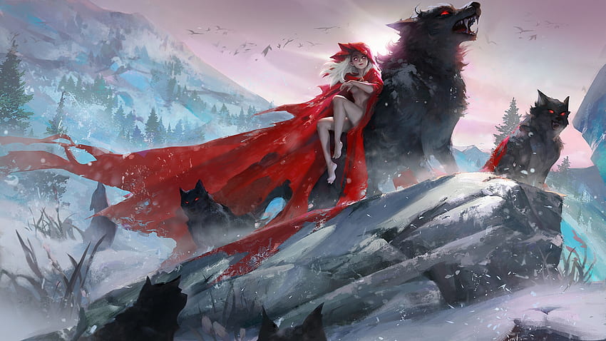 Red Riding Hood, s s, fantasy, ss, iarna, einter, girl, ssart, winter HD wallpaper