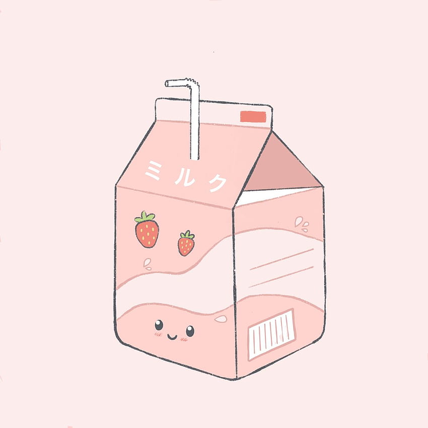 Autocollant de lait de fraise. Art de griffonnage mignon, Dessin au lait, Pastel mignon, Esthétique du lait Fond d'écran de téléphone HD