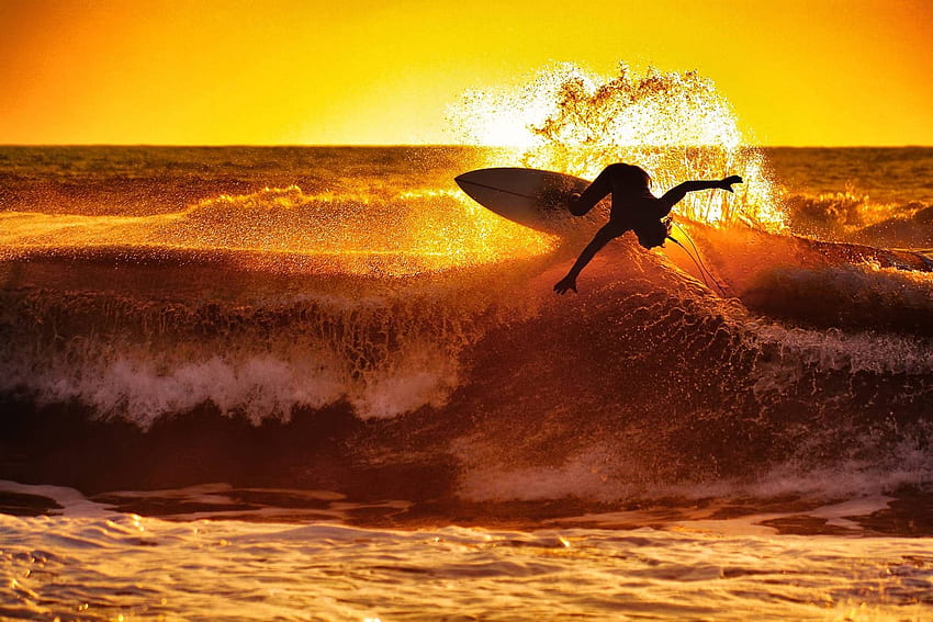 sörf dalgaları gün batımı ve arka plan. İlham, Sörf Kızı Gün Batımı HD duvar kağıdı