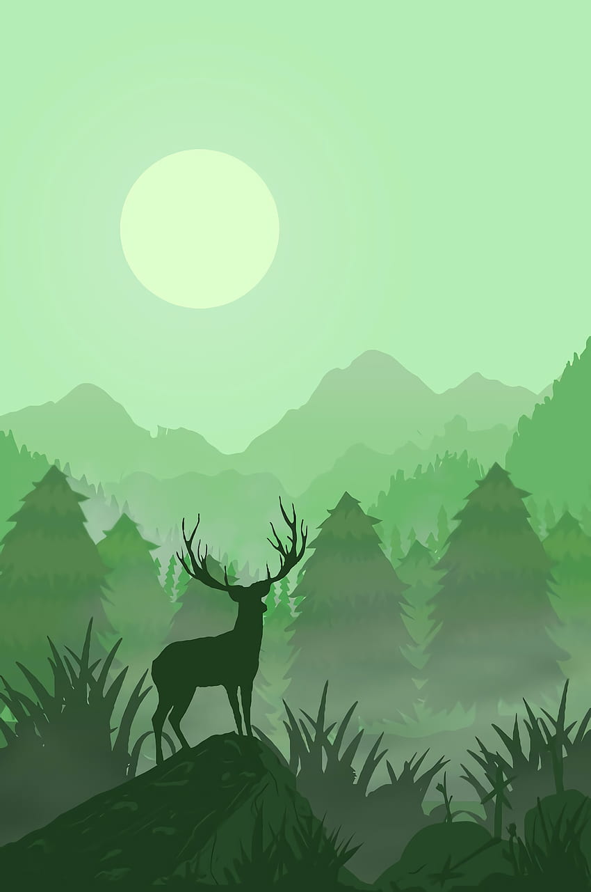 Art, Moon, Vector, Deer, Horns HD phone wallpaper